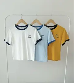 ワンポイント刺繍リンガー半袖Tシャツ