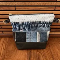 デニムリメイク　パッチワーク　ポーチ／サコッシュ