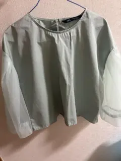 ZARA ミントグリーン シースルー袖 シャツ