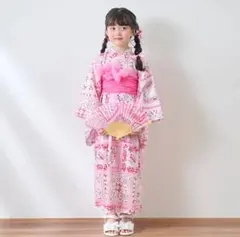 メゾピアノ 130cm 新品未使用 ツーウェイ浴衣 いちごハンカチ柄 帯セット