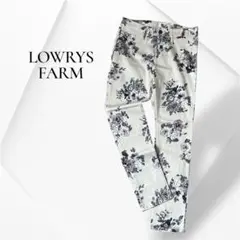 ローリーズファーム 花柄 スキニーパンツ 伸縮性あり アイボリー グレー M