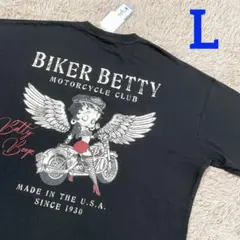 L【新品】ベティ・ブープ　バイカー　刺繍　Tシャツ 羽　モーターサイクル　メンズ