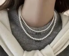 新品　２連　パールネックレス　冠婚葬祭　6㎜　4㎜