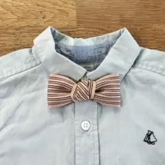ハンドメイド　キッズ　蝶ネクタイ　リボンブローチ　光沢　ピンク系　ボーダー