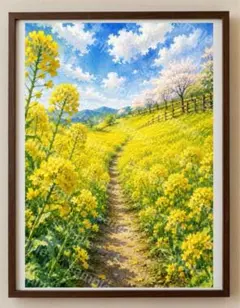 【水彩画アート】春風の道を染める黄の海 2L版写真用紙