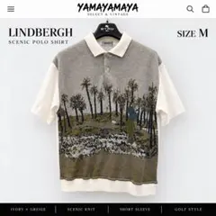 LINDBERGH ゴルフ柄 ニットポロシャツ M 日本製 レトロ 半袖 総柄