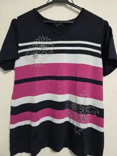 Town Elegance 半袖ニット ボーダー 花柄 M-L