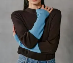 新品　LEPSIM レプシィム　12ゲージ袖配色プルオーバー2 ブラウン×ブルー