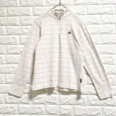 アディダス 長袖ハーフジップ カットソー ボーダー柄 ゴルフウェア ワンポイント