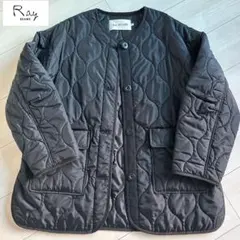 Ray BEAMS キルティング　ノーカラーブルゾン　コート　ブラック