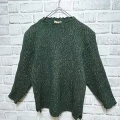 リブ編みニット　セーター　日本製　グリーン　カジュアル　M相当