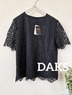 【新品タグ付き】DAKS LONDON 総レースブラウス　半袖　ネイビー Lのサムネイル