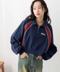 WEGO ハーフジップ クロップドスウェット F