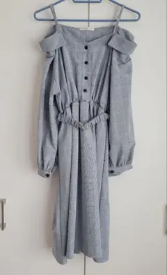 pumpkin オフショルダー ワンピース グレー系チェック