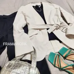 FRAMeWORK ベルト付きノーカラージャケット オフホワイト 38