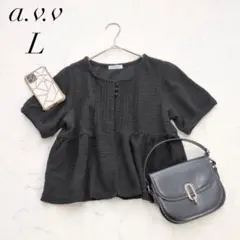 アーヴェヴェ/半袖カットソーペプラムワッフルくるみボタンブラックＬゆったり☘️のサムネイル