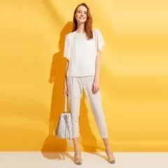 新品✨UNIQLO(ユニクロ) ジョーゼットラッフルスリーブブラウス白フリル袖