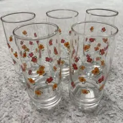 【TOSHIKO】 ★美品★ 昭和レトロ 花柄ガラスコップ 5個セット