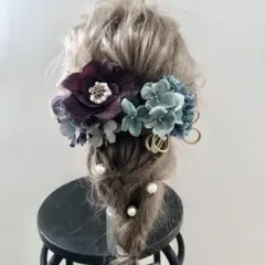 髪飾り　成人式　結婚式　前撮り　グリーン