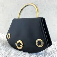 超希少 美品】バリー ハンドバッグ ネイビー 金具ハンドル 本革 