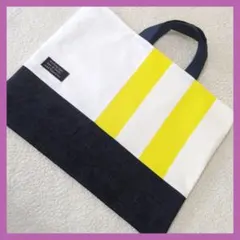 イエロー太いストライプ　レッスンバッグ　絵本袋　入学入園　ハンドメイド