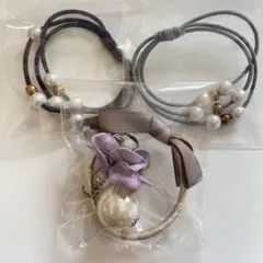 【新品未使用】ヘアゴム 花飾り•パール　3個セット　おまけ付き