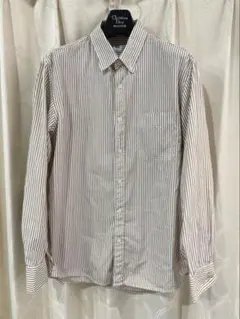 【お得♥】UNIQLO ストライプ コットン100% シャツ 白×茶 Lサイズ