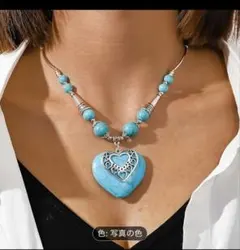 新年セール、ターコイズブルー ハート型ネックレス