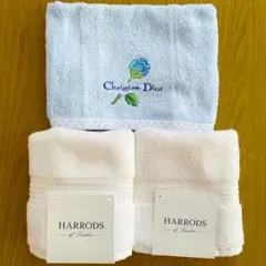 Christian Dior 花柄刺繍入り & Harrodsタオルハンカチ３枚