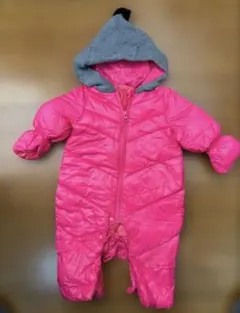 フード付きジャンプスーツ　サイズ70 ピンク　ベビー用　長袖　雪遊び