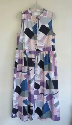 2024美品n'OrLABELノアールレーベル☆アート柄バンドカラーワンピース2