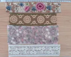 新品　インド刺繍リボン はぎれ 4本セット 21〜24cm