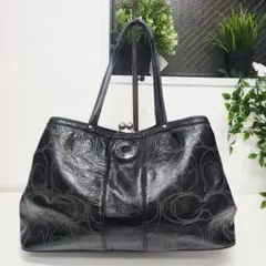 COACH コーチ ハンドバッグ シグネチャー エナメル ブラック