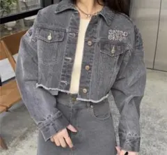 Chico クロップドデニムジャケット グレーのサムネイル