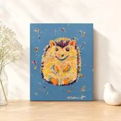 カラフルな猫の原画 27.3×22cmキャンバス 絵画 現代アート 動物画
