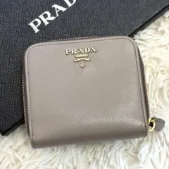 RFID搭載 美品✨プラダ ベージュ 二つ折り財布 サフィアーノ L字バイ