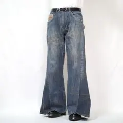 【リメイク】再構築　ワイドフレアデニム　ルーズ　ベルボトム　カラーステッチ