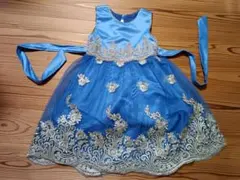 140　ブルー　刺繍入り　フォーマルドレス