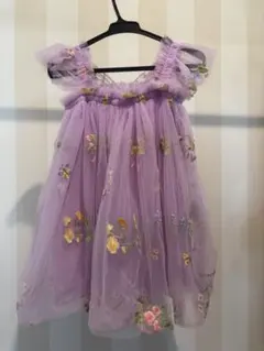 チュールドレス 120cm パープル 花 刺繍