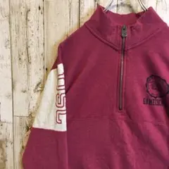 [USA古着] ハーフジップ スウェット カレッジ ワインレッド 90s