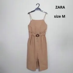 ZARA キャミワンピース ベージュ ベルト付き 前スリット Mのサムネイル
