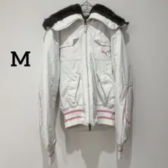 【希少/00s】PUMA プーマ ダウンジャケット ファーフード付 白ピンク M