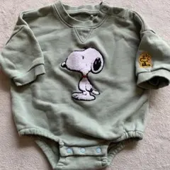 スヌーピー刺繍ロンパース 80サイズ グリーン