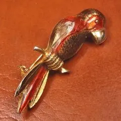 フランス製 鳥のブローチ エナメル オウム アンティーク