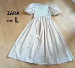 【オークション商品】ZARA　半袖　リブニット切替ワンピース　L　パフスリーブ
