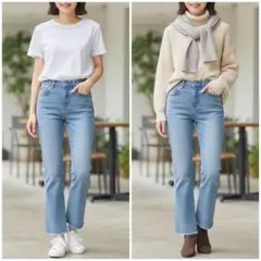 ダブルクローゼット　切りっぱなし　ウエストゴム　デニムパンツ　フェード感　綿のサムネイル