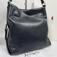 極美品✨銀座かねまつ ワンショルダーバッグ 本革 レザー ブラック 黒 箱付きのサムネイル