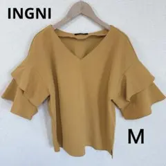 INGNI イング　マスタード色 Vネック フリル袖 トップス　ボリューム袖　Ｍ