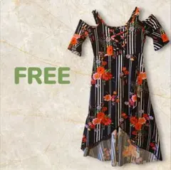 【美品】花柄オフショルダーミニワンピース レトロ 　リゾート