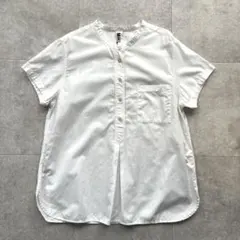 MHL. バンドカラー　コットンリネン　シャツブラウス　白　||のサムネイル